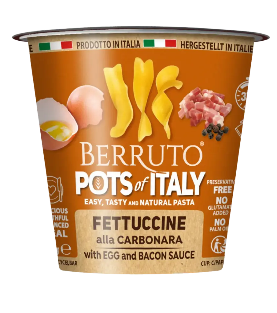 Berruto Pots of Italy Fettuccine Con Sugo Carbonara 70g | Dell'oro Factory